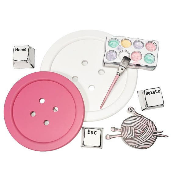 Ashland Other - Art Wall Décor Paint Brush Keyboard Yarn Knit Buttons 8 Pieces 3D Easy Hang